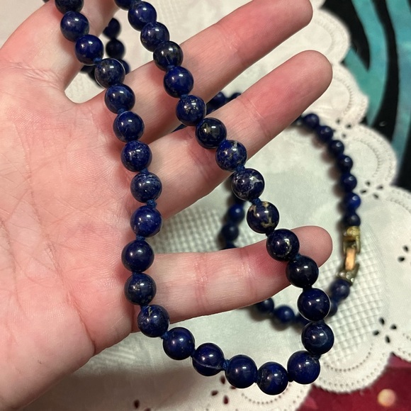 VTG 90’s Whimsigoth Lapis Lazuli Beaded Gold Tone Metal Costume Jewelry Necklace - Picture 3 of 3